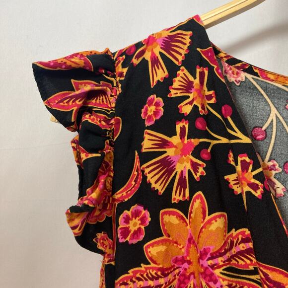 NWT CeCe Beachy Romance High Tide Wrap Short Sleeve Black Red Midi Maxi Dress - Picture 5 of 11